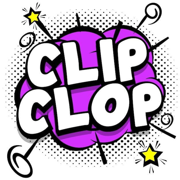 Clip clop comic plantilla brillante con burbujas de discurso en marcos coloridos