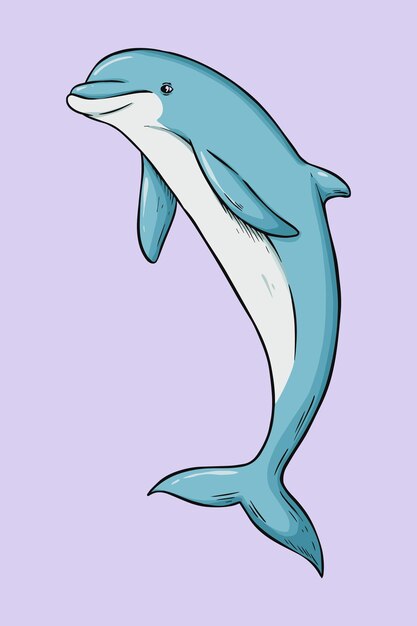 Clipart de dibujos animados de delfines vectoriales dibujados a mano vintage