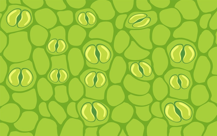Vector gratuito closeup de los estomas de las plantas en estilo de dibujos animados vectoriales