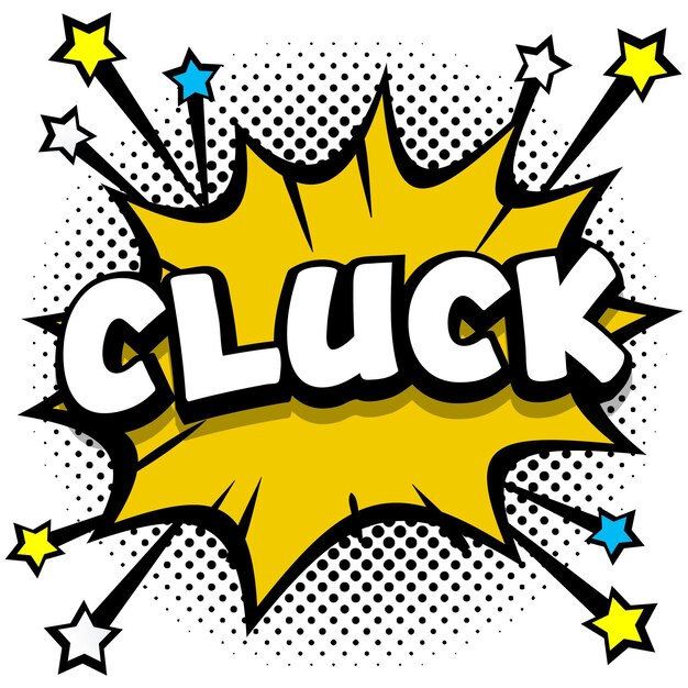 Cluck Pop art comic speech bubbles libro efectos de sonido