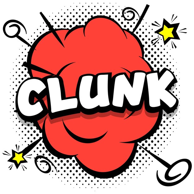 Clunk Comic plantilla brillante con burbujas de discurso en marcos coloridos