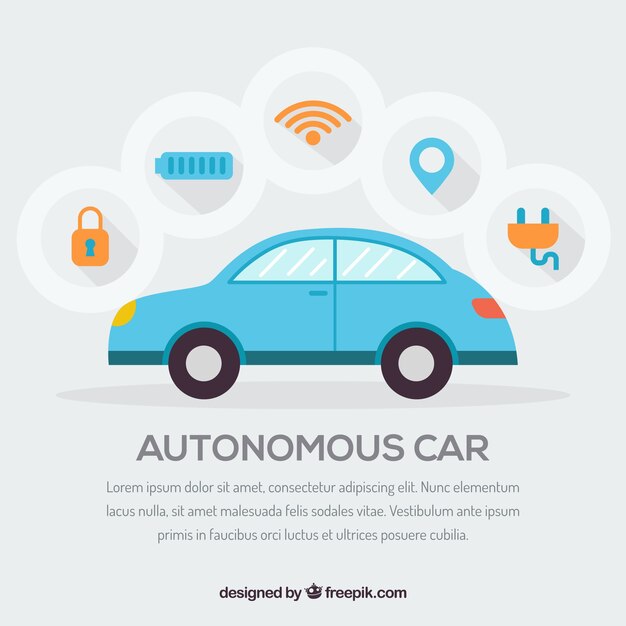 Coche autónomo futurista con diseño plano