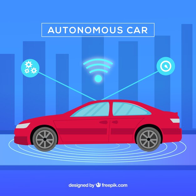 Coche autónomo futurista con diseño plano