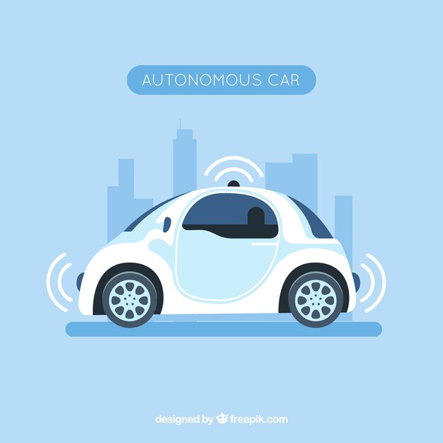 Coche autónomo futurista con diseño plano