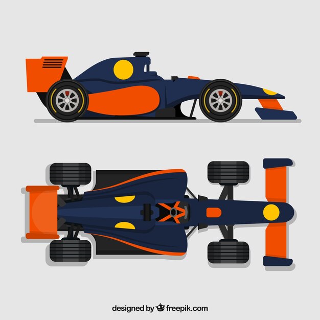 Coche de carreras de fórmula 1 moderno con diseño plano