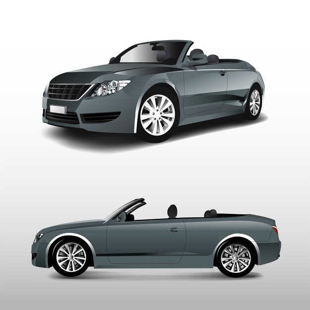 Coche convertible gris aislado en vector blanco