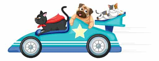 Vector gratuito coche derby de caja de jabón con animales domésticos