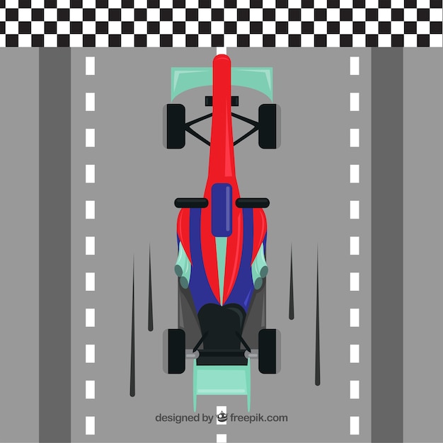 Vector gratuito coche de formula 1 flat pasando línea de meta