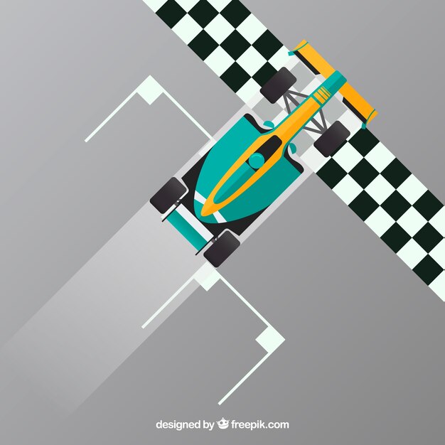 Coche de formula 1 verde pasando línea de meta