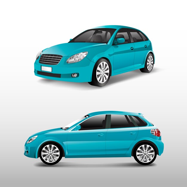 Coche hatchback azul aislado en el vector blanco