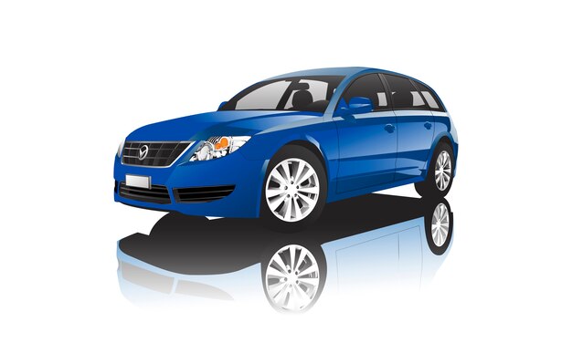 Coche hatchback azul aislado en el vector blanco
