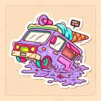 Vector gratuito el coche de helado derretido dibujado a mano ilustración de garabato de vector de color