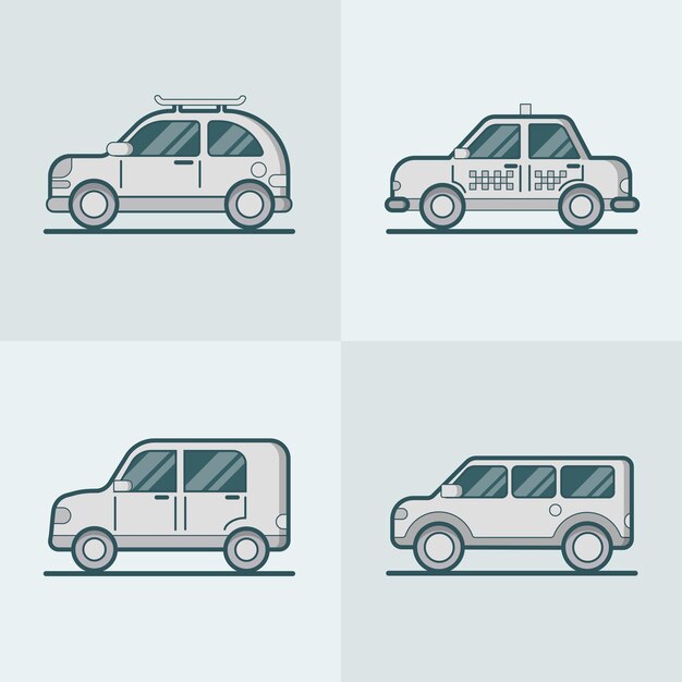 Coche de pasajeros van SUV taxi road lineart