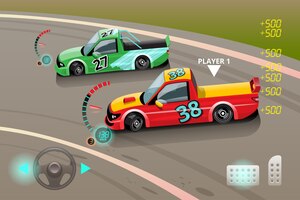 Vector gratuito coche quemado, deriva del coche deportivo del juego por un punto en el juego, carreras callejeras, equipo de carreras, turbocompresor, tuning