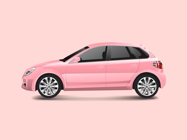 Coche rosa hatchback en un vector de fondo rosa