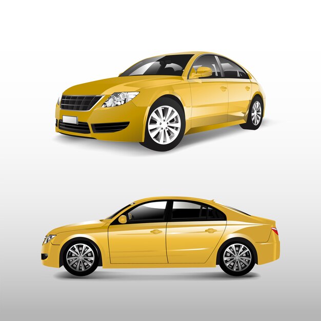 Coche sedán amarillo aislado en vector blanco