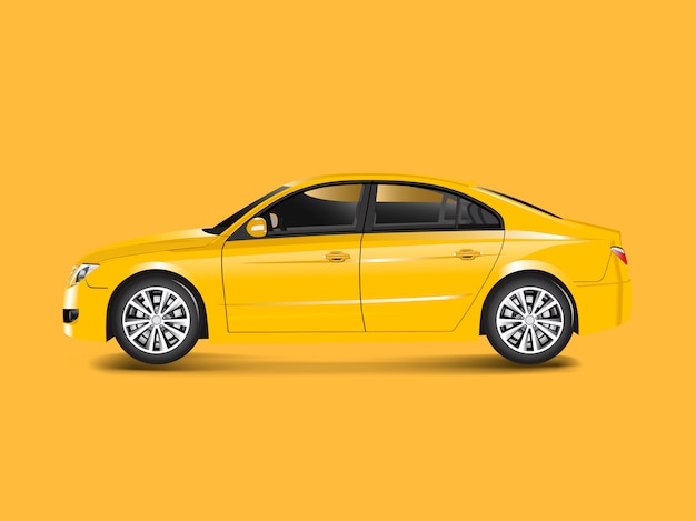 Coche sedán amarillo en un vector de fondo amarillo