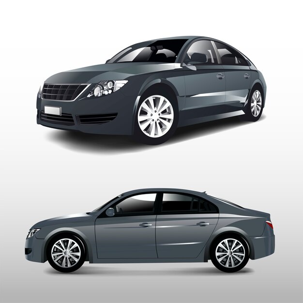 Coche sedán gris aislado en vector blanco