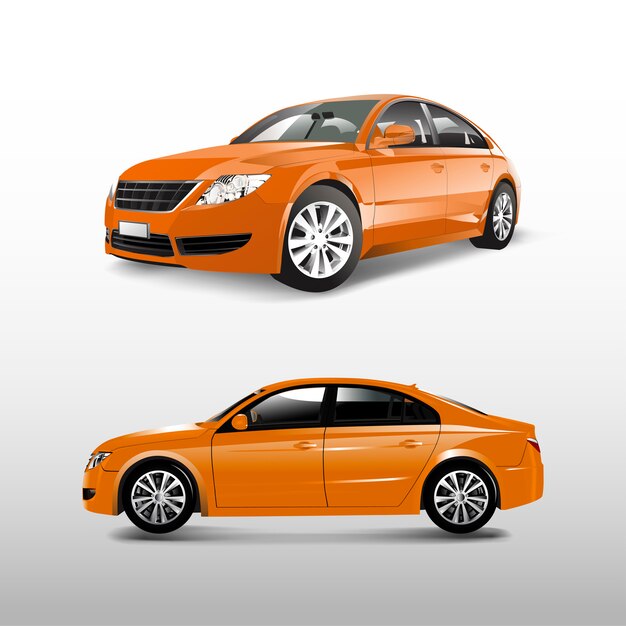 Coche sedán naranja aislado en vector blanco
