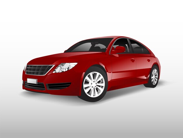Coche sedán rojo aislado en vector blanco