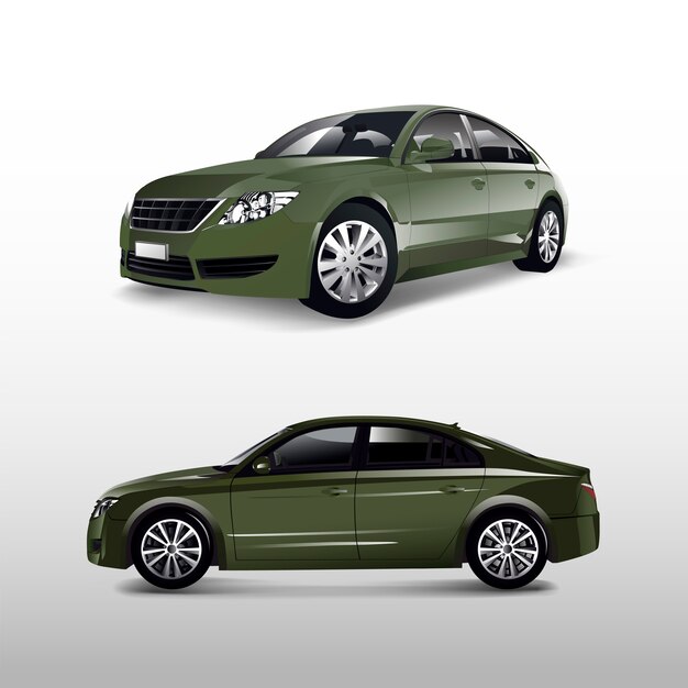 Coche sedán verde aislado en vector blanco