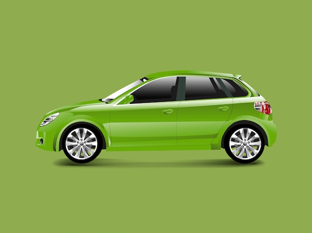 Coche verde hatchback en un vector de fondo verde