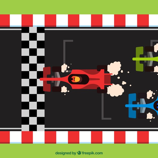 Coches de formula 1 flat pasando línea de meta