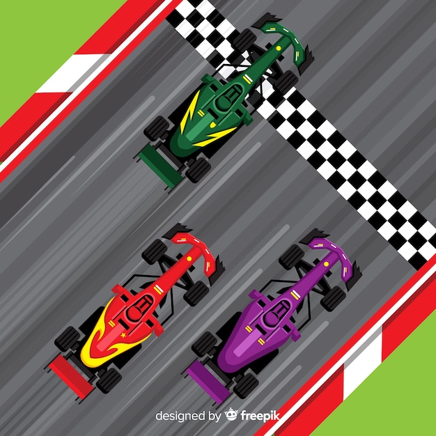 Vector gratuito coches de formula 1 pasando línea de meta