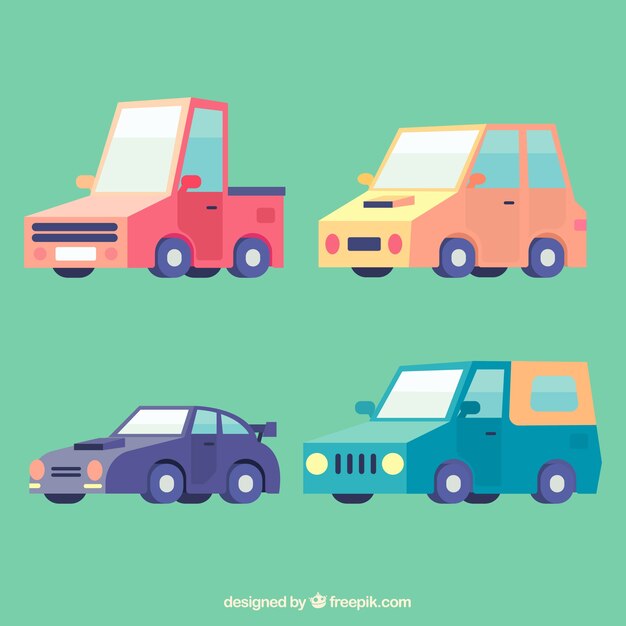 Coches graciosos con diseño plano