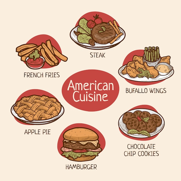 Vector gratuito cocina americana dibujada a mano