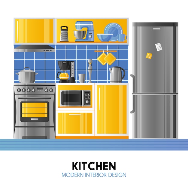 Vector gratuito cocina de diseño interior moderno