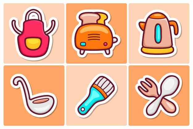 Cocina Etiqueta Iconos Doodle Para Colorear Vector