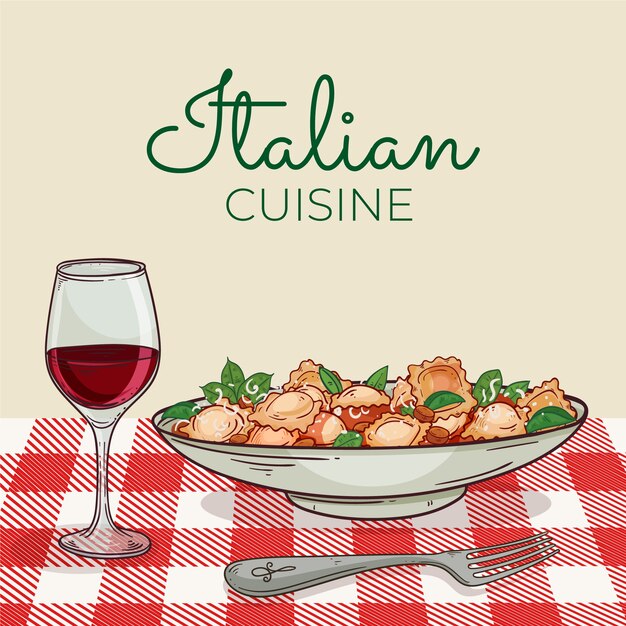 Cocina italiana dibujada a mano