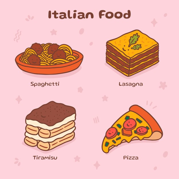 Cocina italiana dibujada a mano