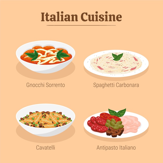 Cocina italiana dibujada a mano