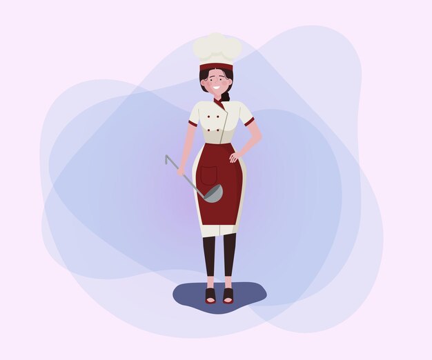 Cocinera en uniforme con cuchara