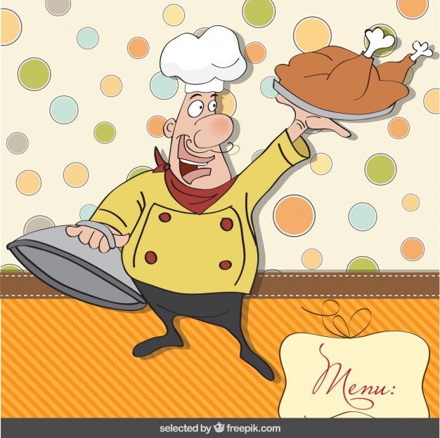 Cocinero feliz con el fondo del libro de recuerdos