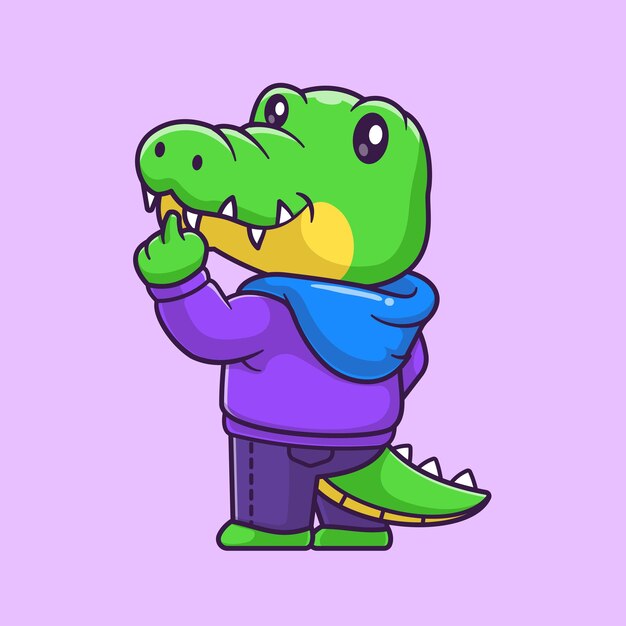 Cocodrilo lindo con ilustración de icono de vector de dibujos animados de chaqueta con capucha. naturaleza animal aislada