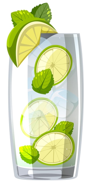 Vector gratuito cóctel mojito en el vaso sobre fondo blanco.