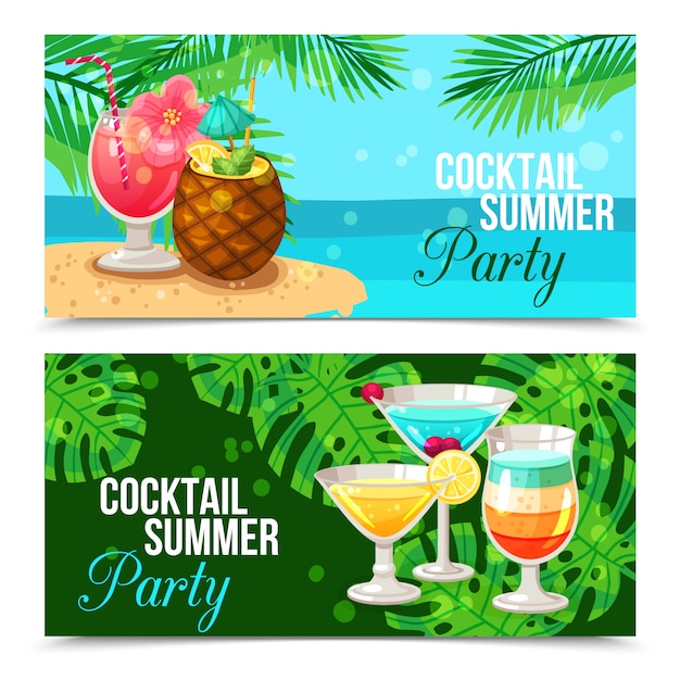 Vector gratuito cócteles tropicales banners horizontales