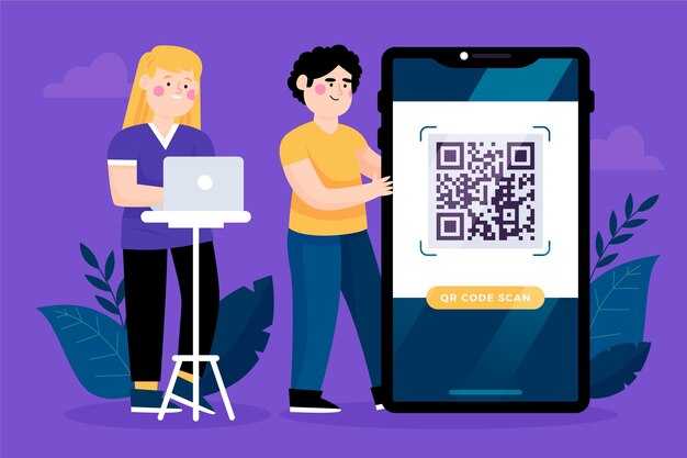 Código Qr y caracteres en su computadora portátil