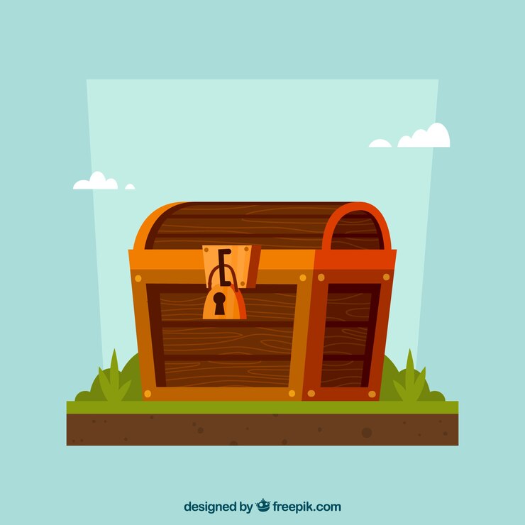 Vector gratuito cofre del tesoro colorido con diseño plano