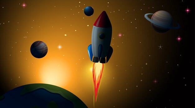 Cohete en escena espacial