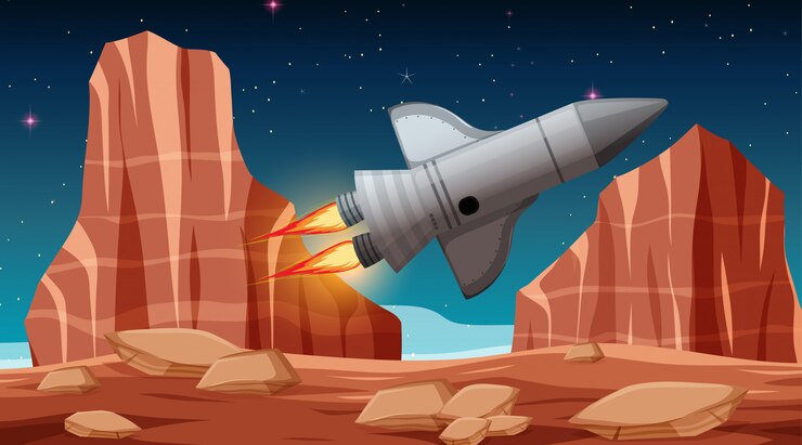Vector gratuito cohete en escena espacial