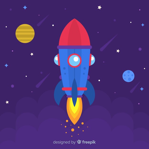 Cohete espacial adorable con diseño plano