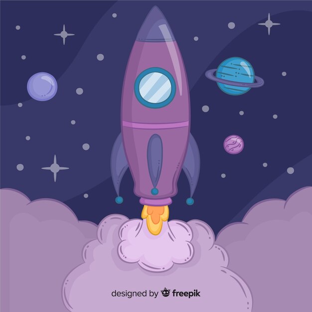 Cohete espacial adorable con diseño plano