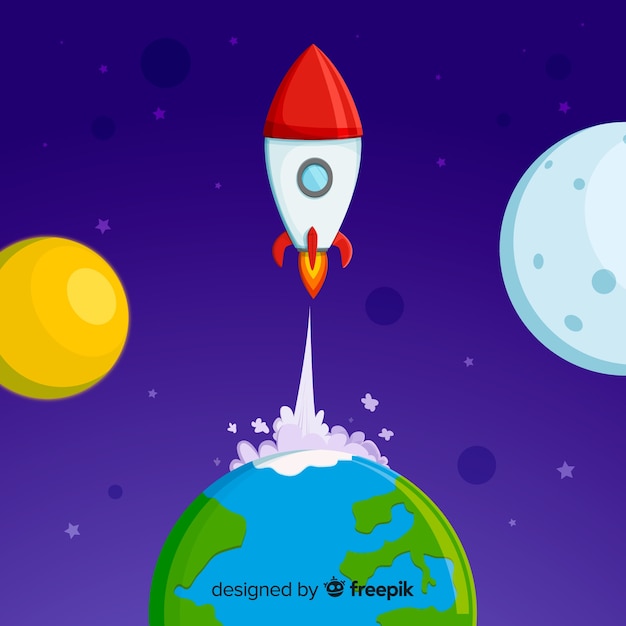 Cohete espacial adorable con diseño plano