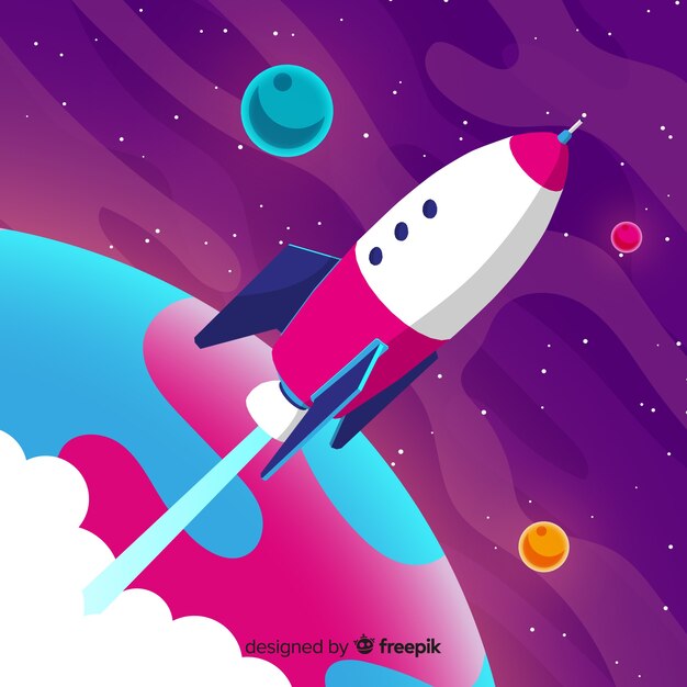Cohete espacial clásico con diseño plano