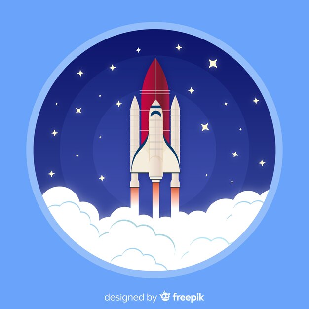 Cohete espacial clásico con diseño plano