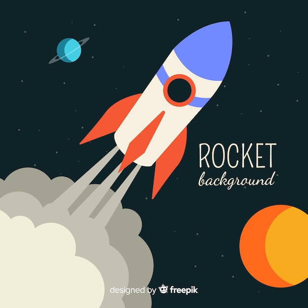 Cohete espacial clásico con diseño plano